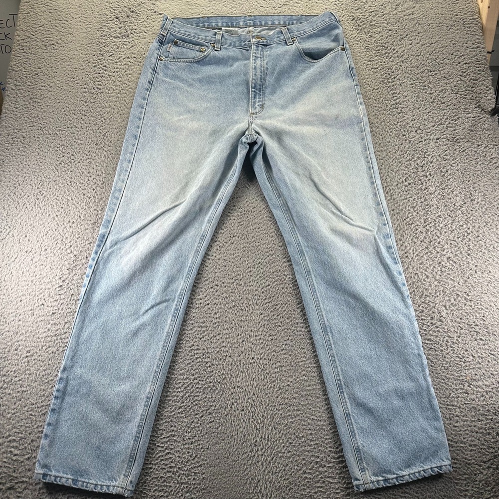 Vintage Carhartt Jeans Men 38x34 Blue Cotton Denim Straight Faded Baggy Workwear